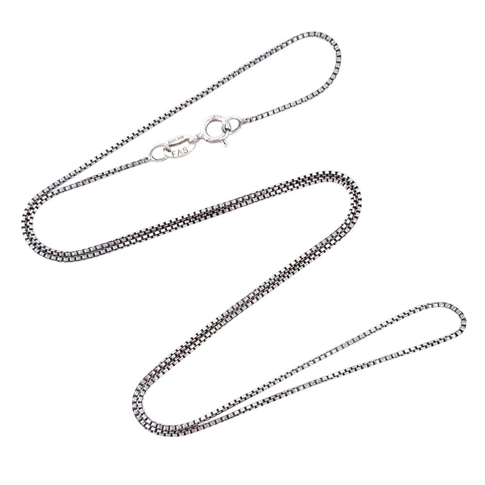 Vintage FAS Sterling Silver 925 0.8mm Box Chain Necklace 18”